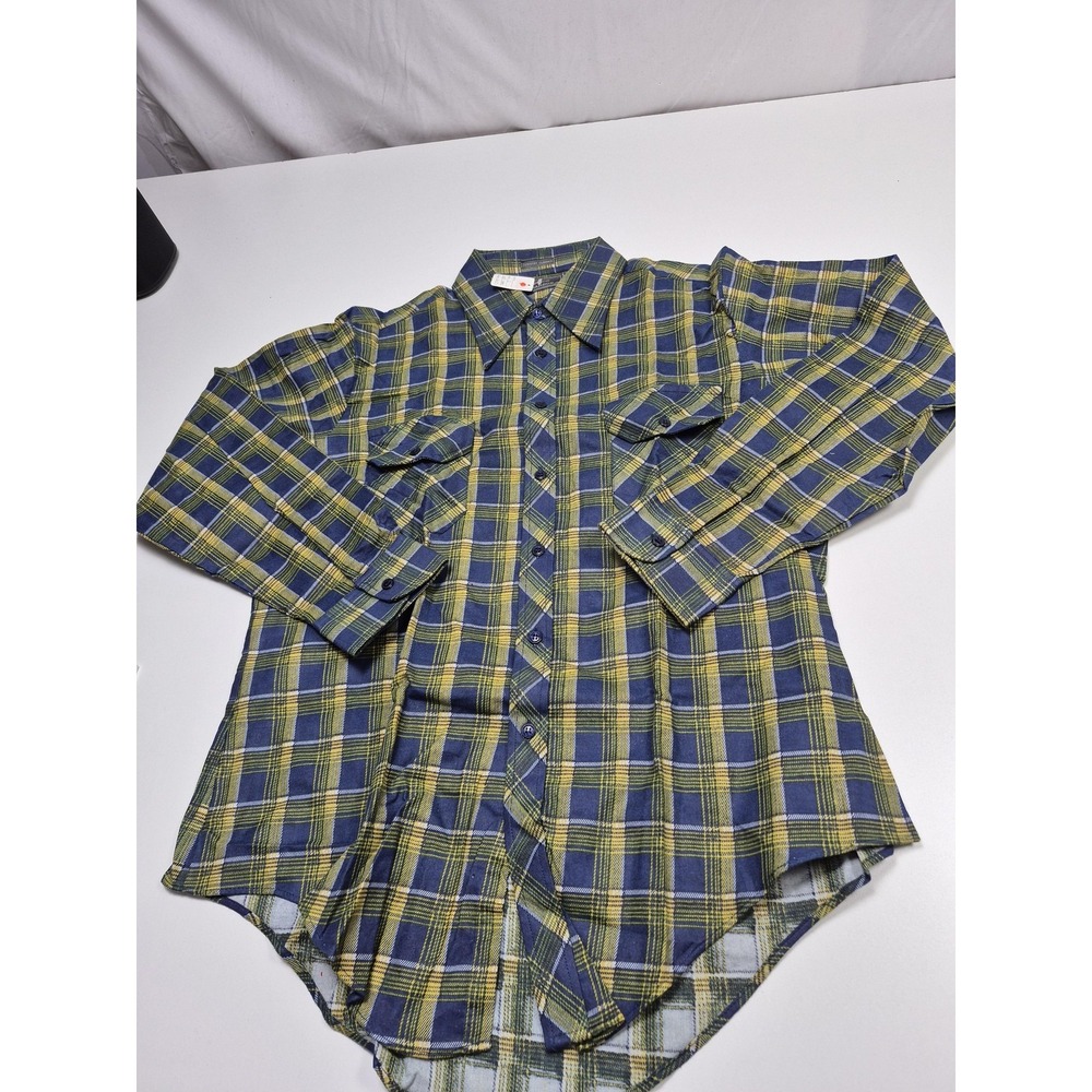 Country Classics Shirt Mens L Blue Plaid Flannel Button Up Long Sleeve Cotton